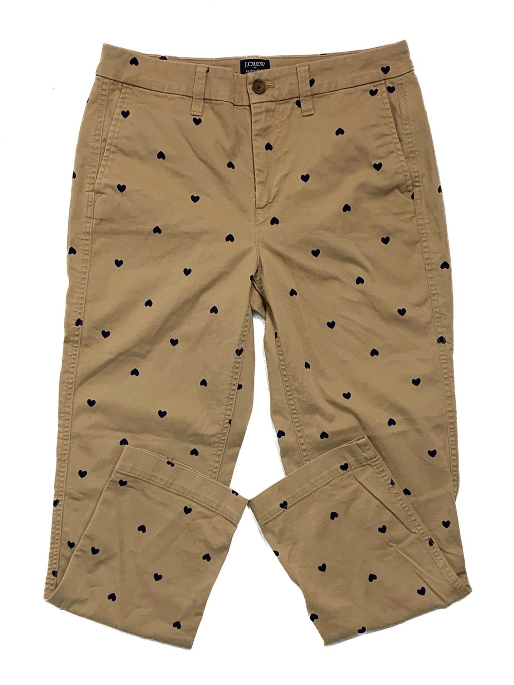 J Crew Women High Rise Girlfriend Chino Pants Heart Print Size 4